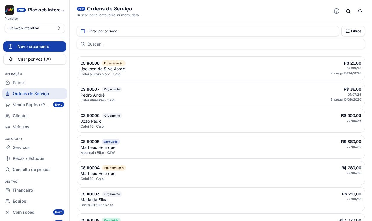 Lista de vendas e O.S. com busca e filtros